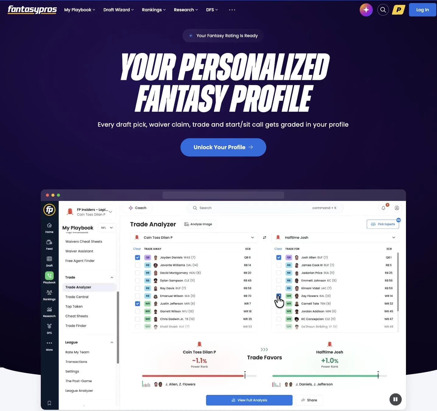 FantasyPros public homepage and product preview, captured October 9, 2026.
